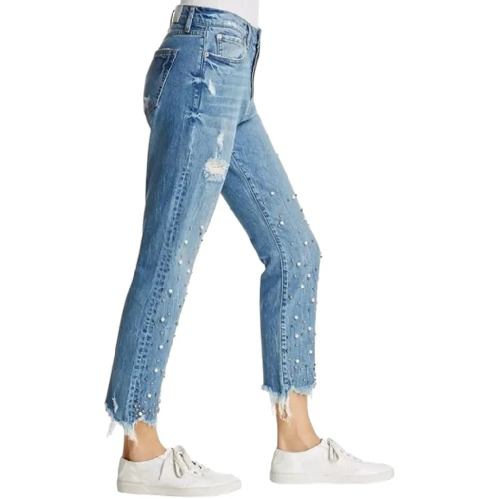 Pistola Nico Faux Pearl Embellished Distressed Skinny Raw Hem Jeans In La Lux 30 - Image 2