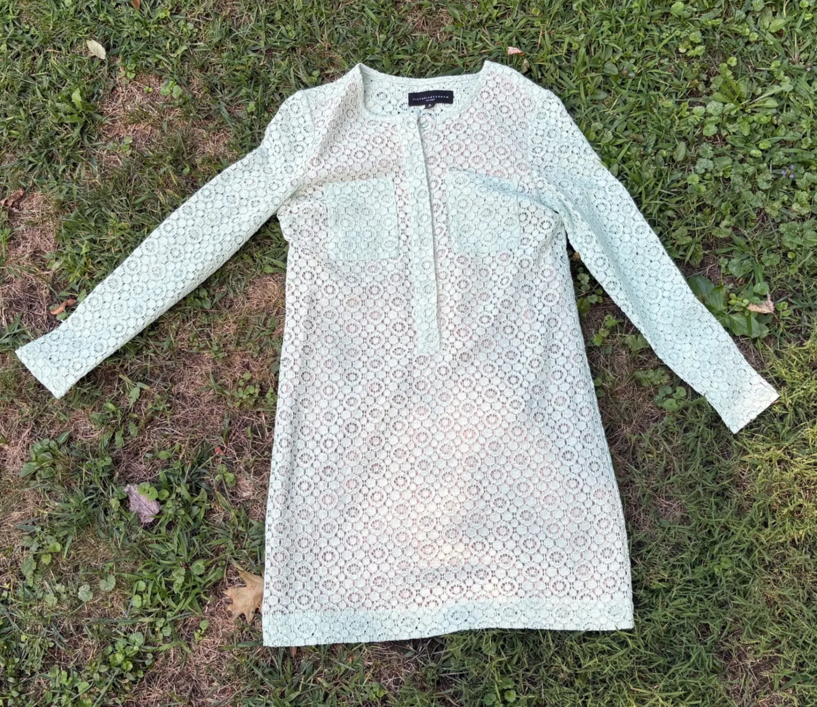 Victoria Beckham Target Lace Dress Women's Medium Blue Long Sleeve Modest Lined - Image 1