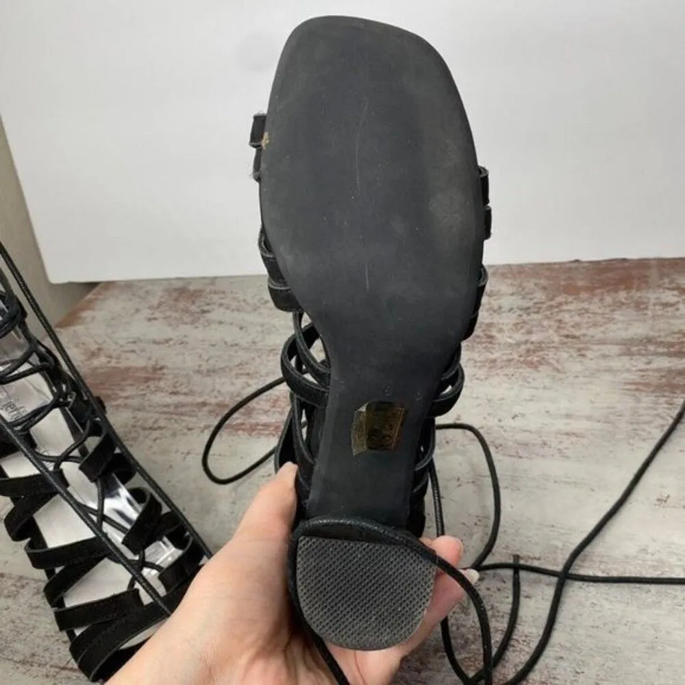 Jeffrey Campbell Stockard Black suede lace up heels 8 Square toe - Image 5