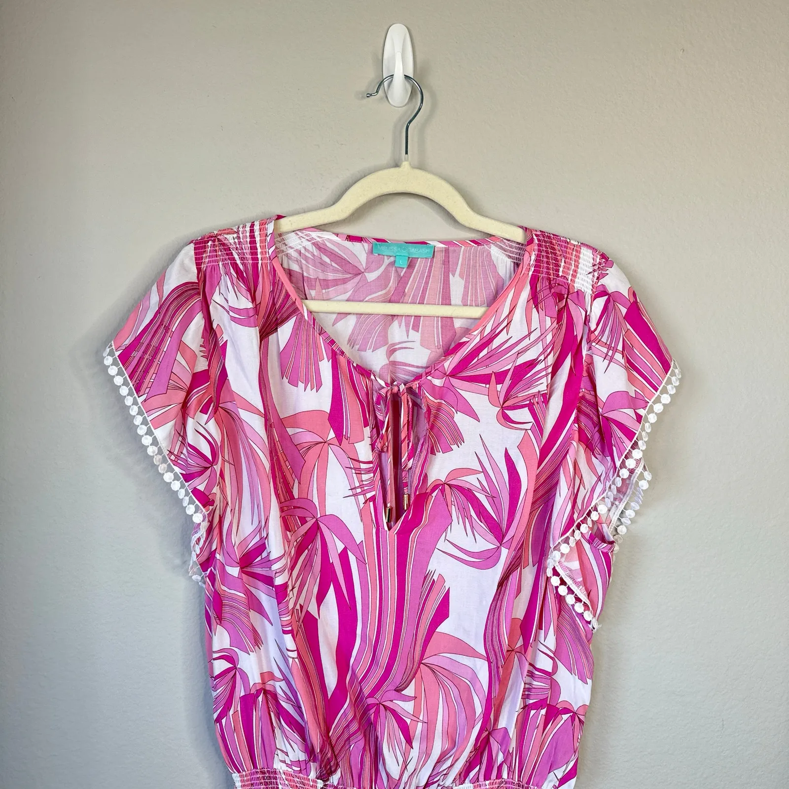 MELISSA ODABASH Keri Ruffle Tiered Print Coverup Dress Orchid Pink Size Large - Image 4