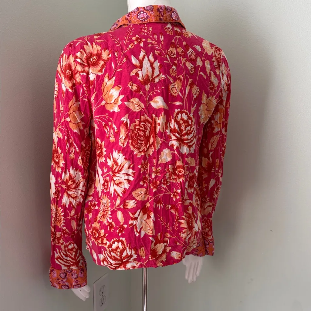 ANTHROPOLOGIE Kari Pink Floral Pajama Top small - Image 10