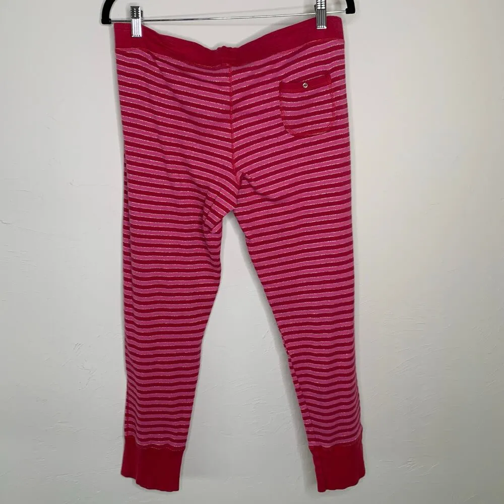 Victoria's Secret Thermal Sleep Pants Sz Large Pink Red Sparkle Stripes - Image 7