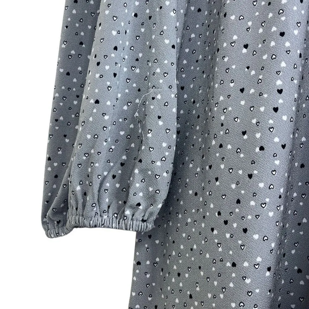 Adrianna Papell 2X Gray Black Heart Print Blouse Flowy Long Sleeve Loose Fit - Image 4