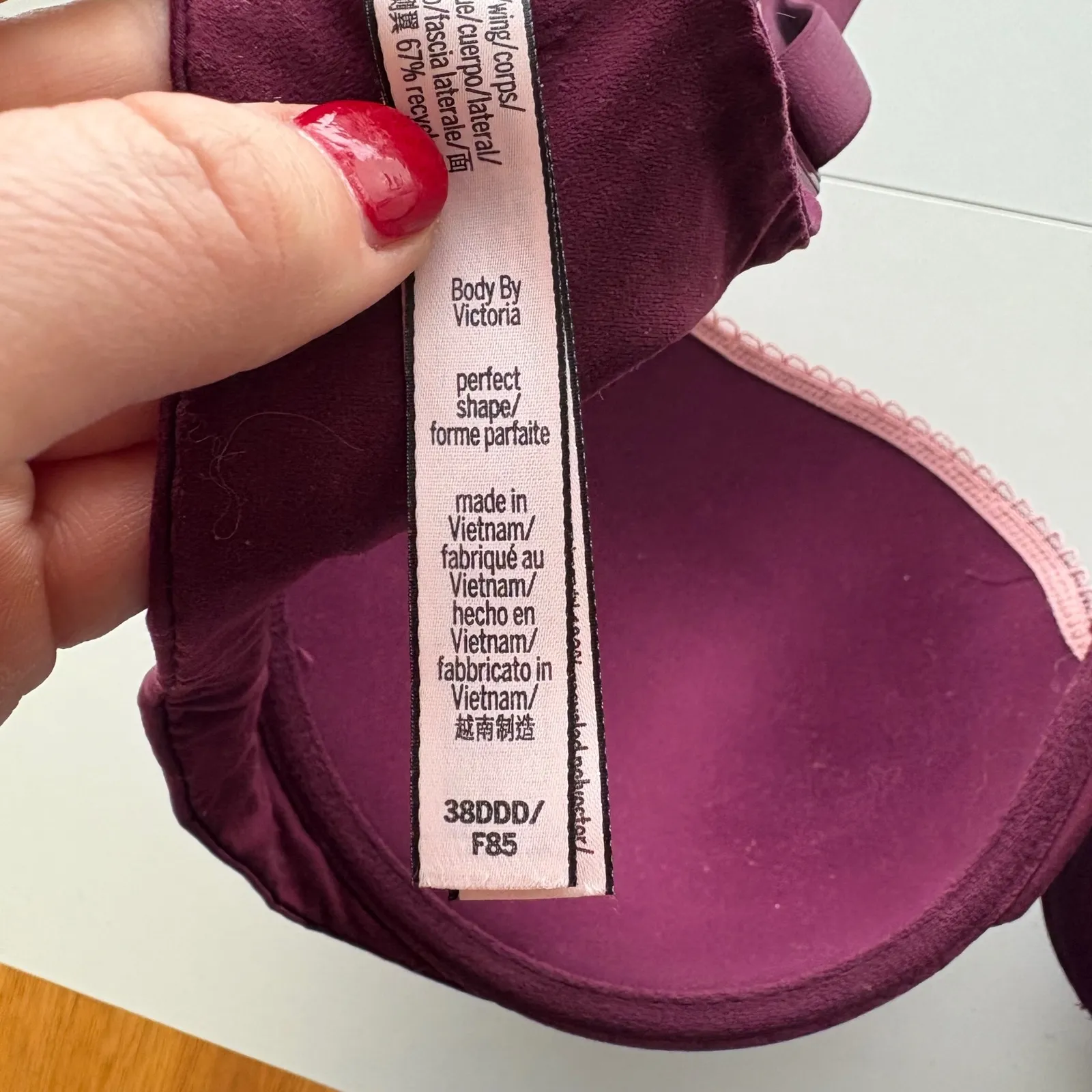 Victoria's Secret Perfect Shape Push Up Bra 38DDD Plum Pink Trim - Image 7