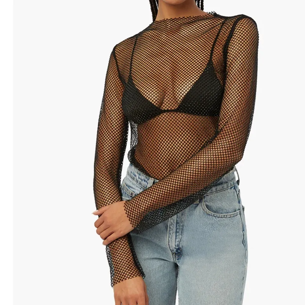 WeWoreWhat Crystal Mesh Mock Neck Top Size Medium - Image 3