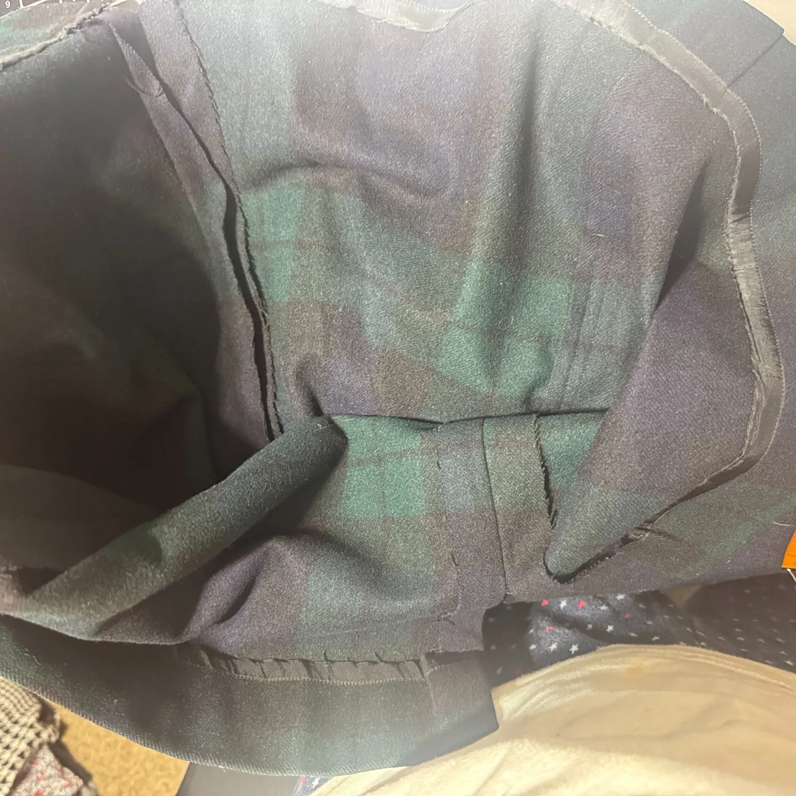 Vintage Pure Wool Plaid Skirt Green Navy Blue Homemade Tartan Midi Size XS - Image 7