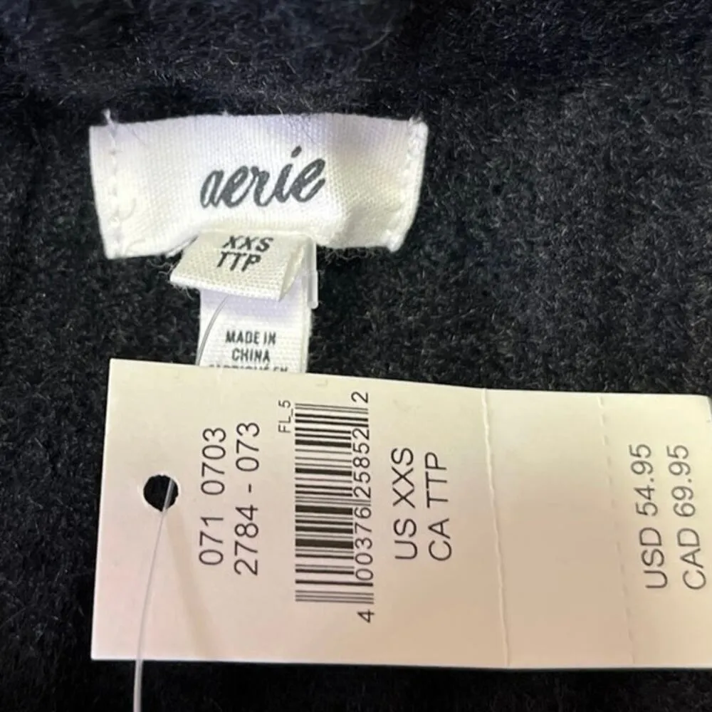 NEW Aerie Women's Black Ribbed Knit Pull On Slip Midi Pencil Slit Skirt Size XXS - Image 4