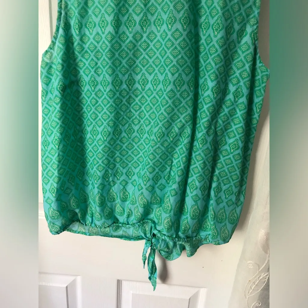J. JILL Green Geometric Button Up bottom Tie Sleeveless Top women size L cotton Size L - Image 8