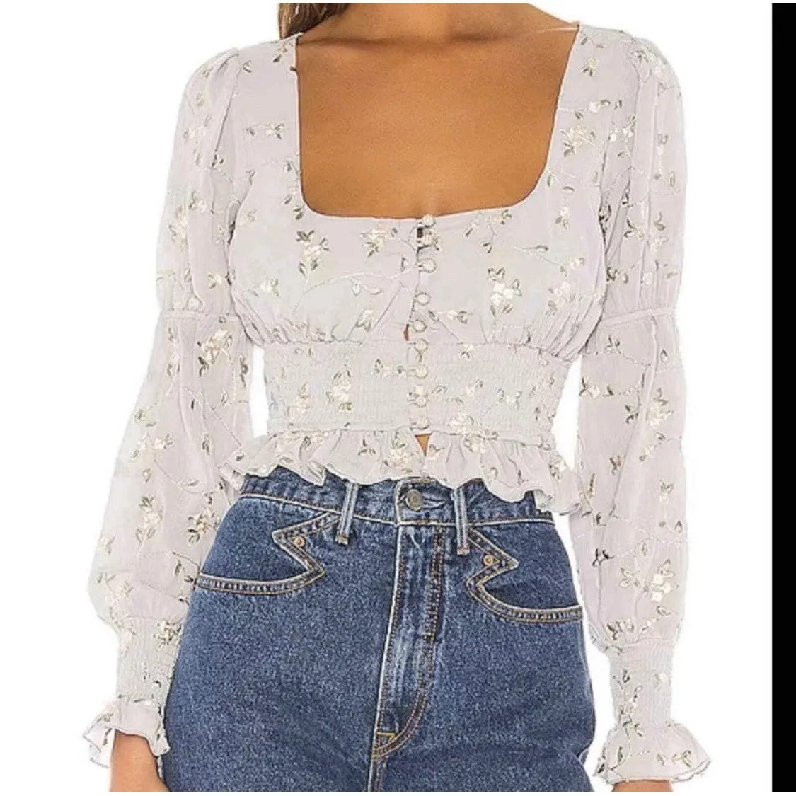 Majorelle Emerson floral crop top Lace Up Sheer balloon sleeves White Fairy Core - Image 13