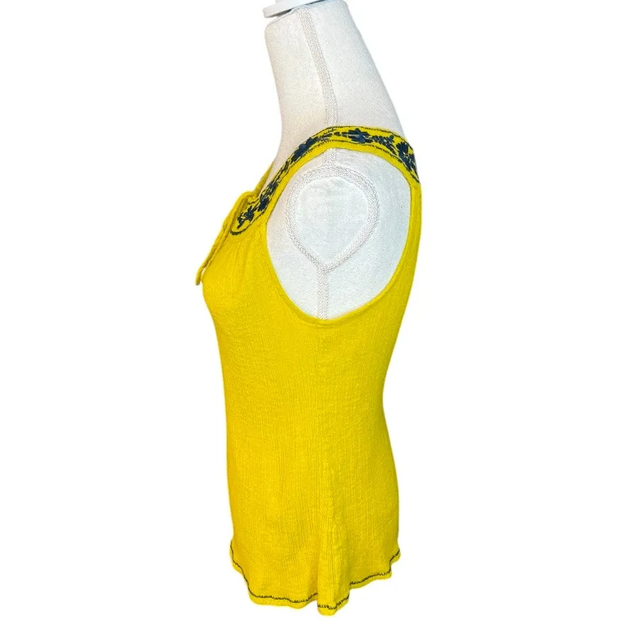 Naked Zebra Yellow embroidered boho blouse floral Sleeveless summer spring - Image 4