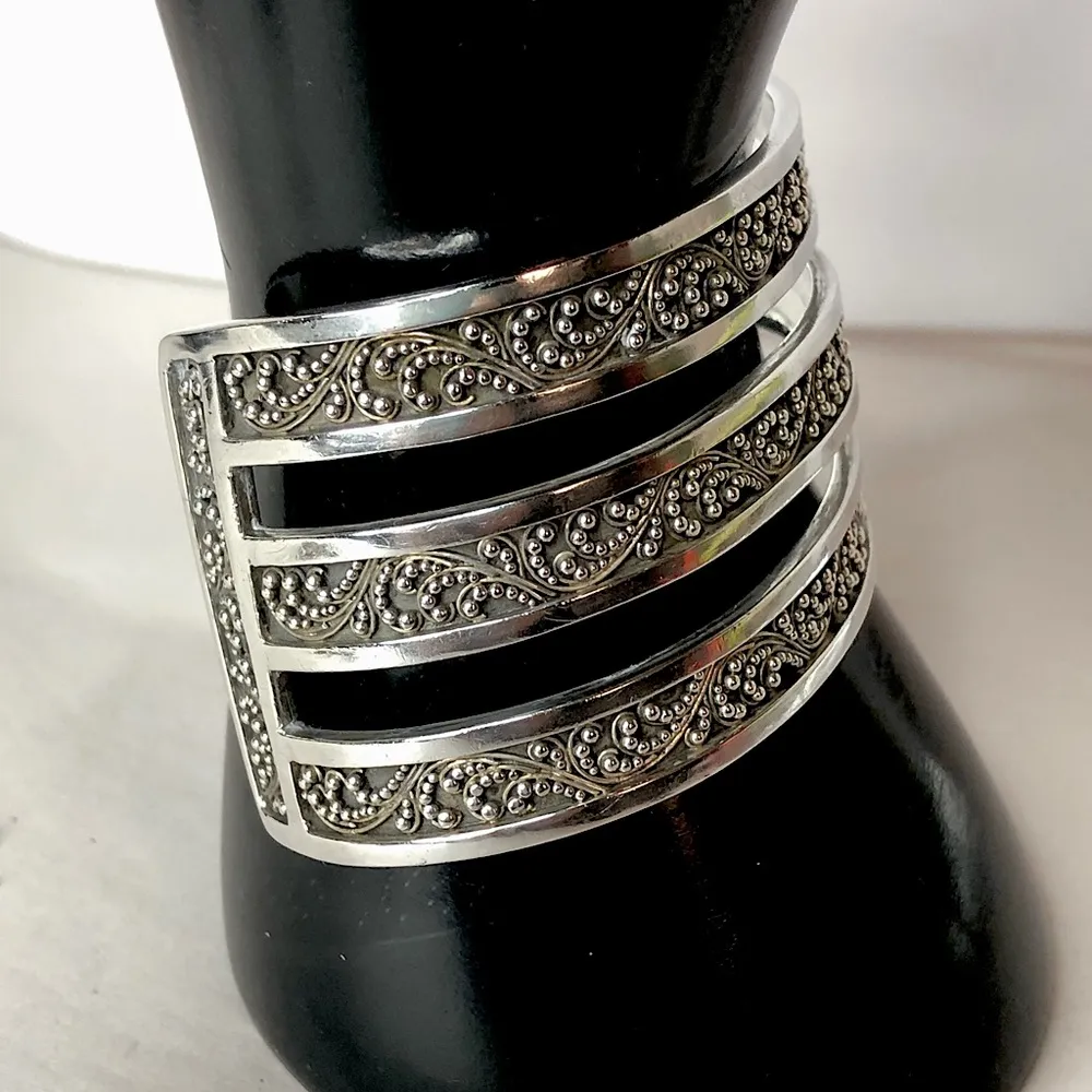 Lois Hill Sterling Silver Granulated Scroll Cuff Bangle With Separated Bands - Image 16