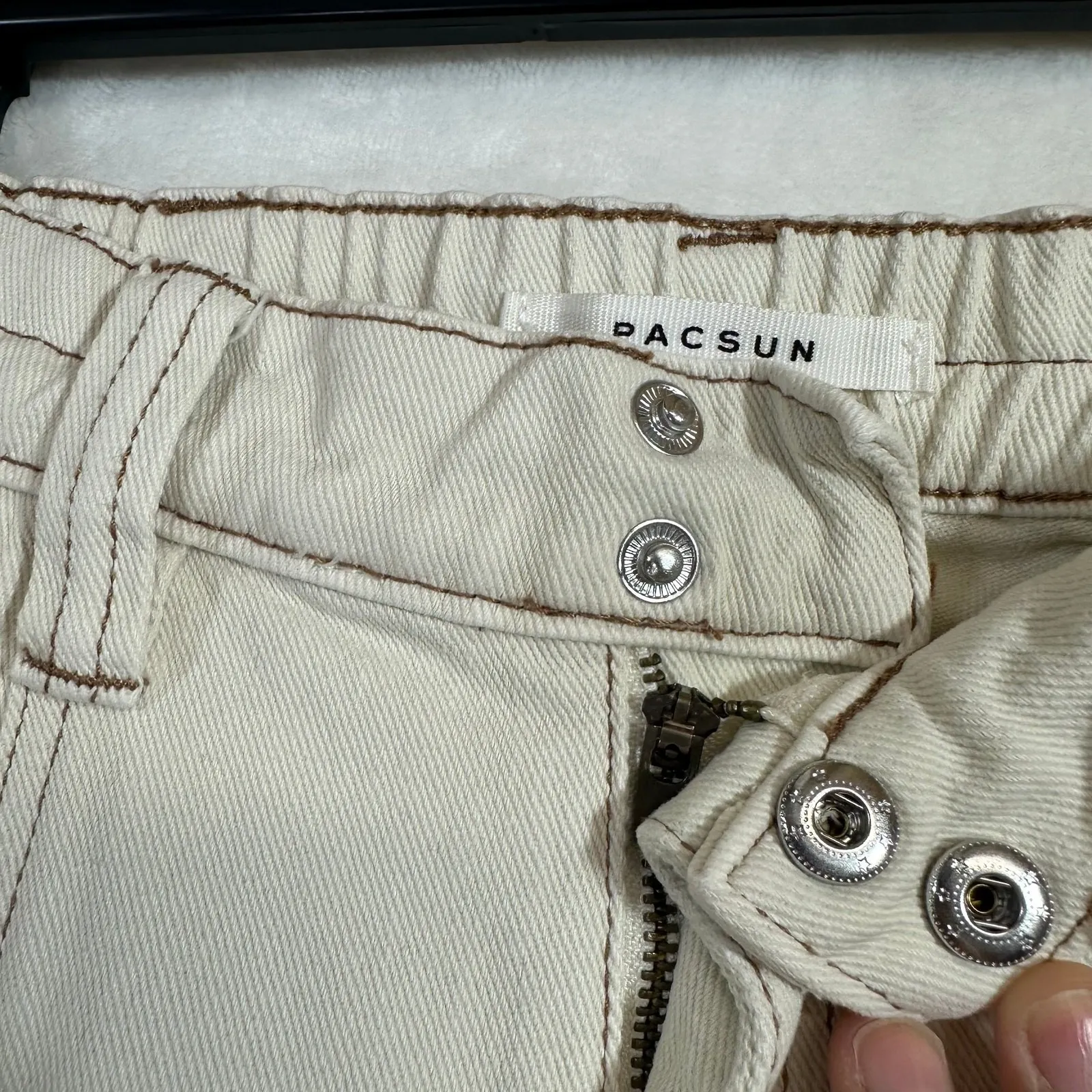 Pacsun S Elastic Waist Cargo Pant Cream Utility Straightleg Streetwear Y2K Retro - Image 3
