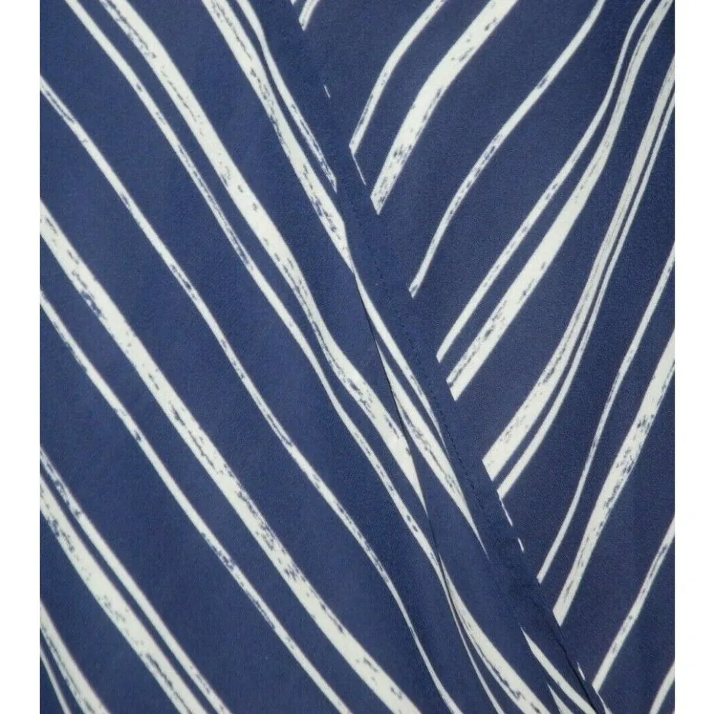 LUSH Ladies Blouse Top Size S Navy Blue White Wrap Look Long Sleeve Striped - Image 3