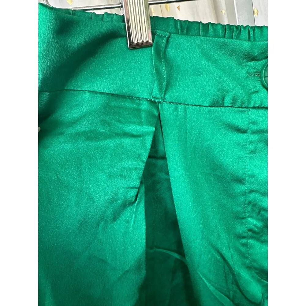 Haute Monde Green Satin Trouser Wide Leg Back Elastic High Waisted Pants L - Image 3