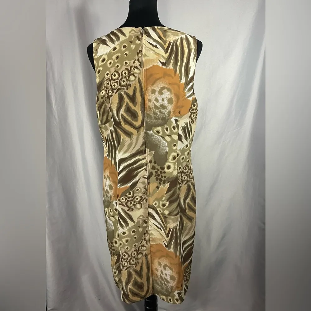 Women's Fattaneh Bahari Print Dress w/ Jacket Beige Green Orange Sleeveless 14P Tan - Image 7