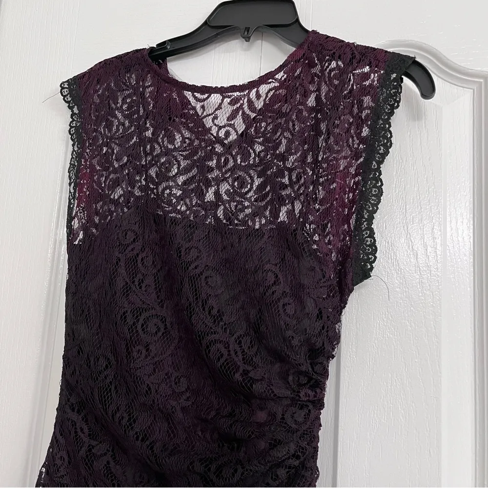 Vintage Clues Collection womens slip dress with purple lace overlay black 5 - Image 3