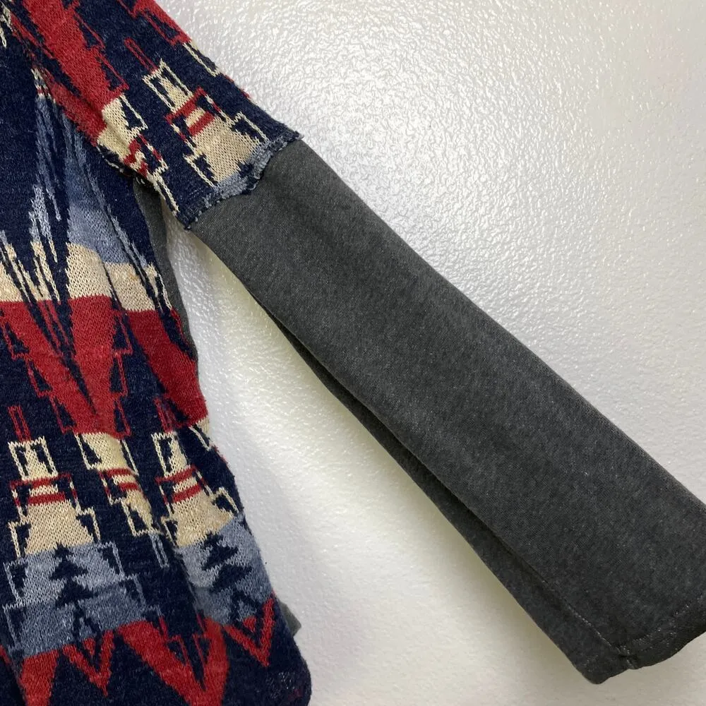 Ralph Lauren Denim Supply Aztec Sweater Medium Blue Distressed Pullover Cotton * Red - Image 6