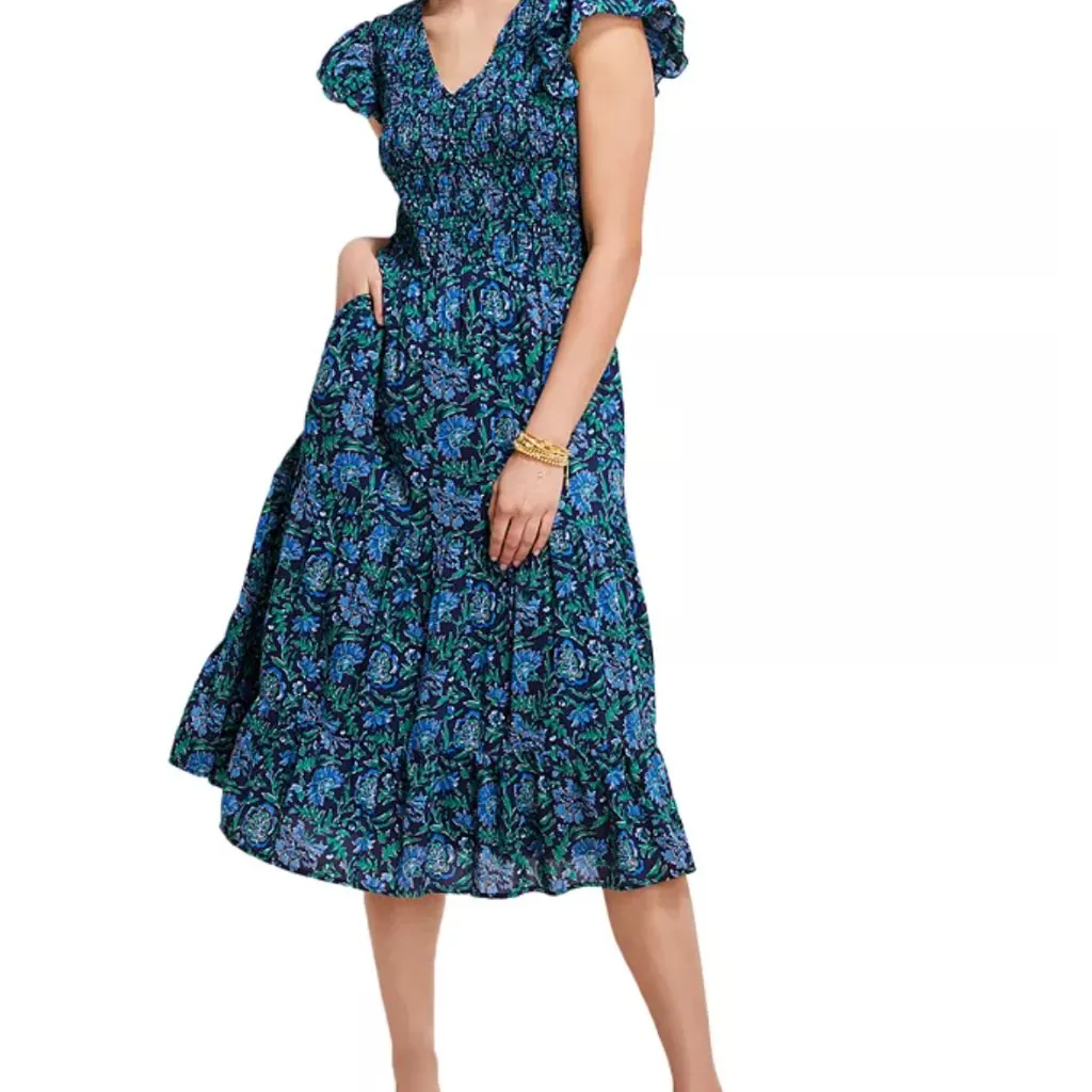 Vineyard Vines Floral Smocked Midi Dress In Anegada Floral Size XS Cap Sleeves - Image 14