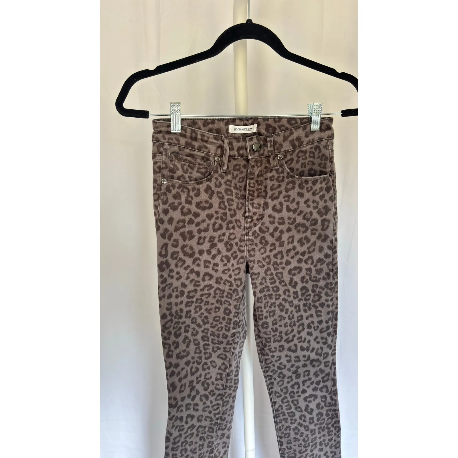 $178 GOOD AMERICAN Good Legs Leopard Print High Rise Skinny Jeans Size 2 26 - Image 4