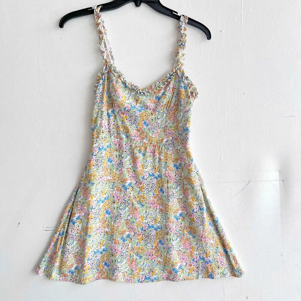 Zara Floral Ruffle Strap Sweetheart Neck mini Dress Small Colorful - Image 7