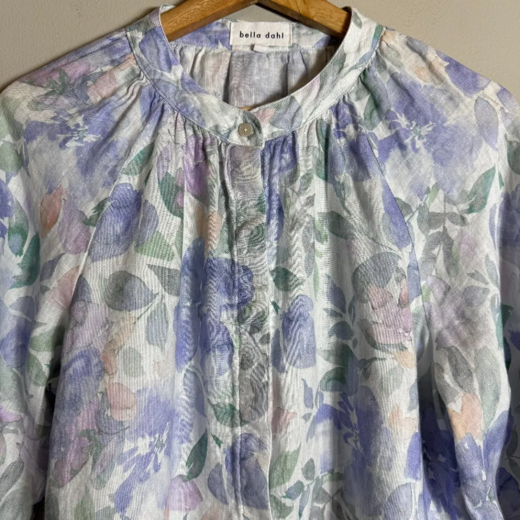 Bella Dahl Floral Print Linen Button Up Blouse Top Womens Medium Pastel Colorful - Image 8