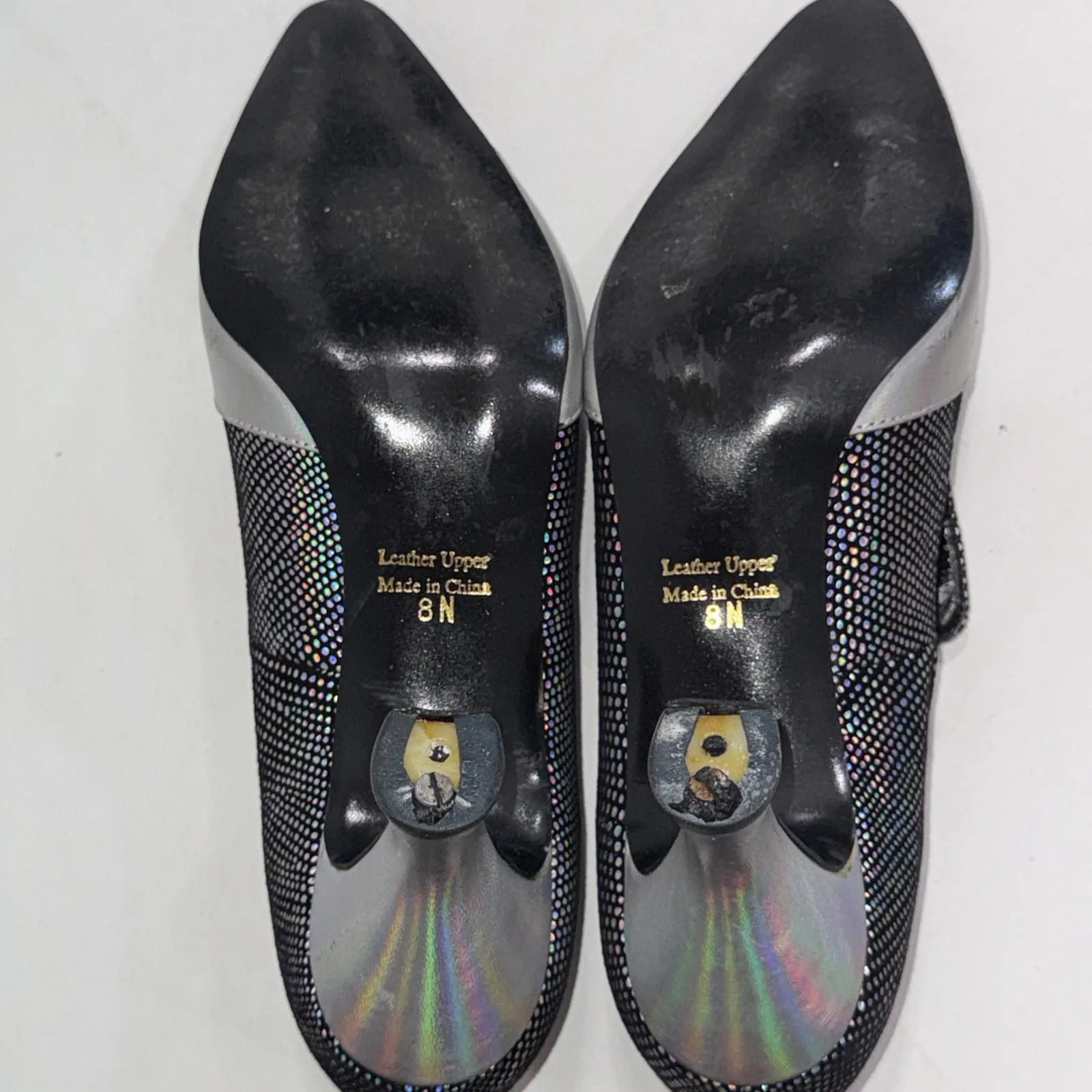 Vintage J. Reneé Black Silver Speckled Leather Slip On Closed Toe Heels 8N READ! Size 8 - Image 13