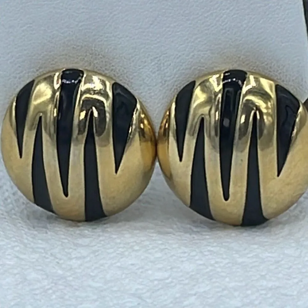 Vintage Park Lane black and gold striped clip earrings - Image 2