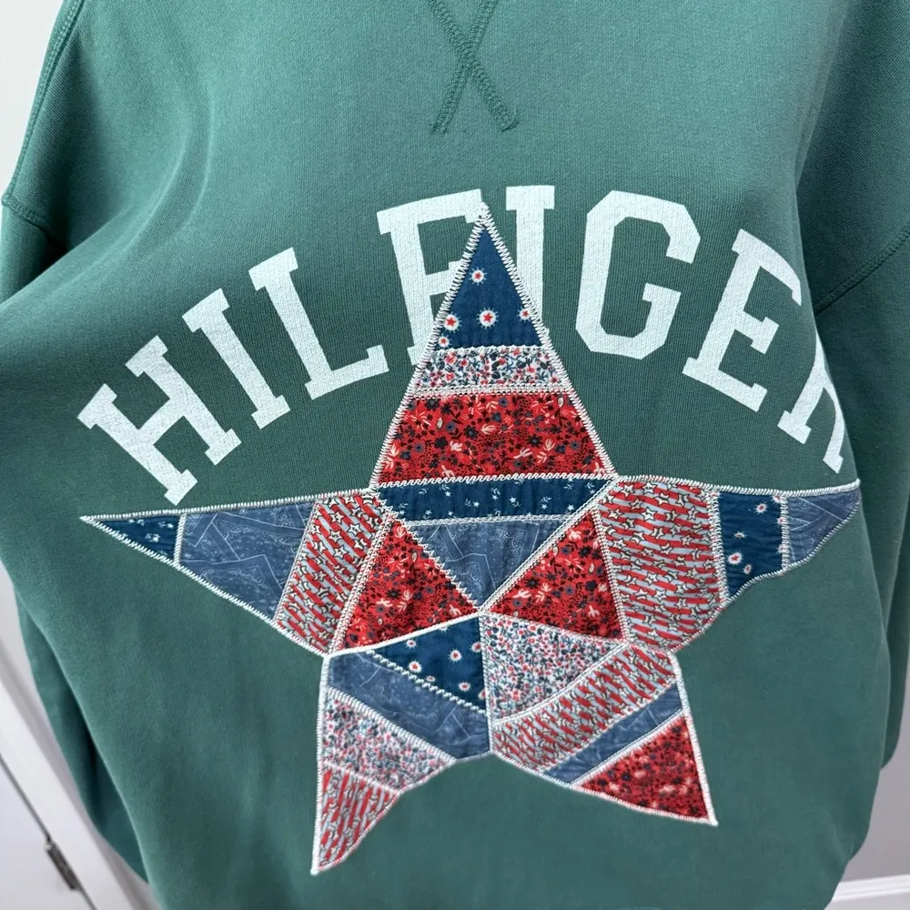 Tommy Hilfiger Collection Patchwork Quilt Star Green Tunic Sweatshirt XS - Image 4
