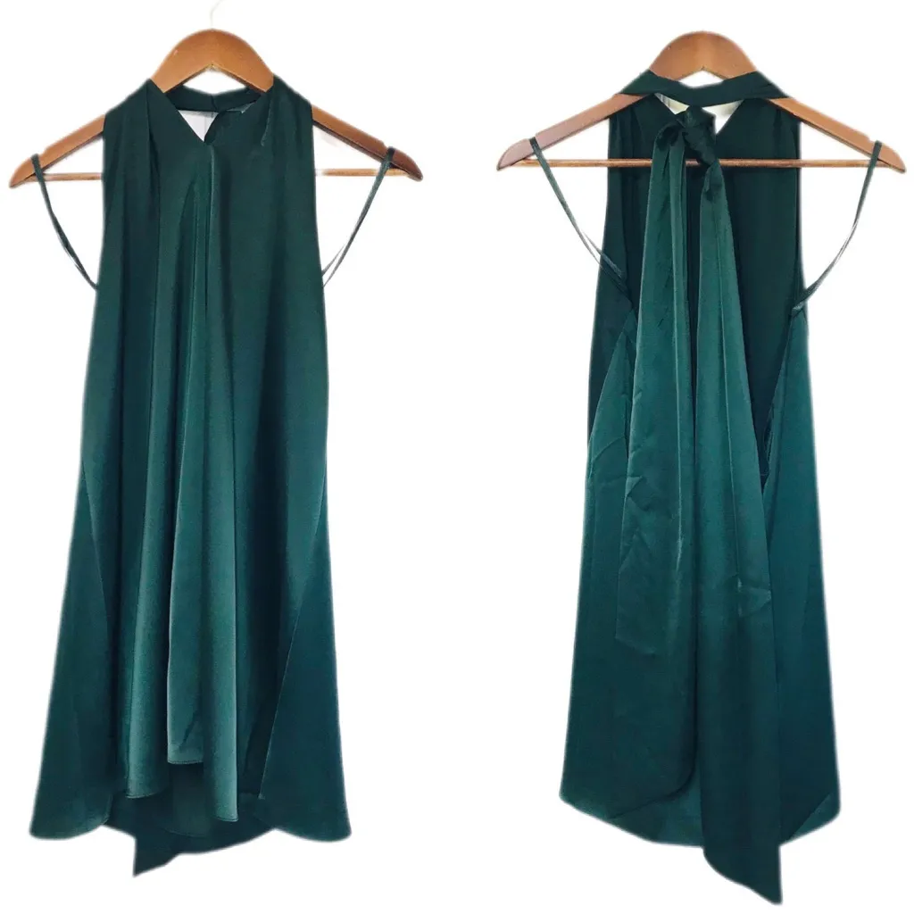 GIANNI BINI Green Satin Halter Mini Dress Backless Mod 60s Minimalist‎ Large New - Image 3
