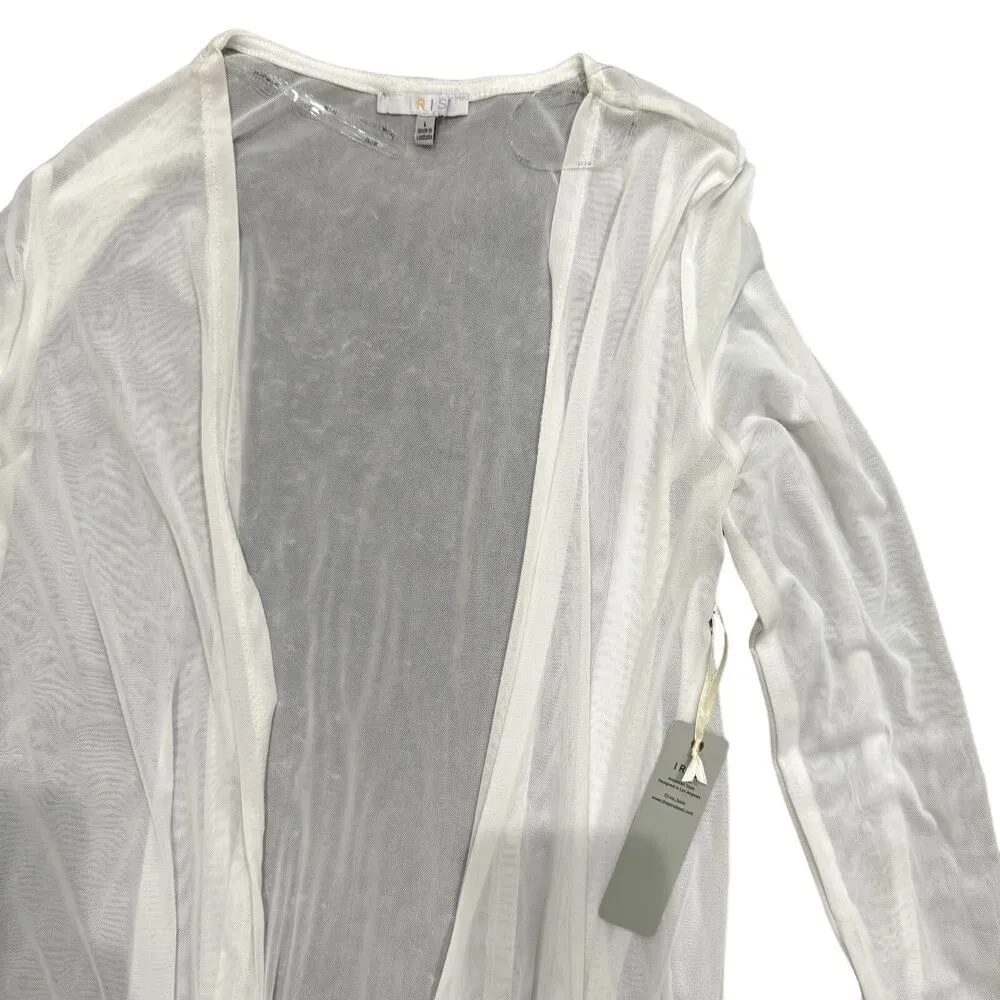 Iris Long Line Mesh Cardigan in White, Size L​​​ - Image 2