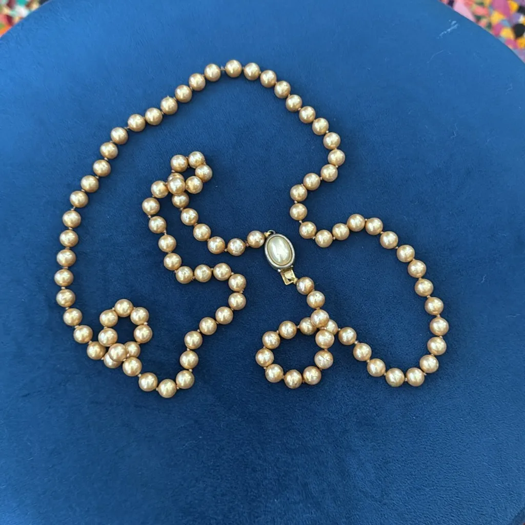 Vintage Carolee Champagne Gold Faux Pearl Beaded Necklace - Image 4