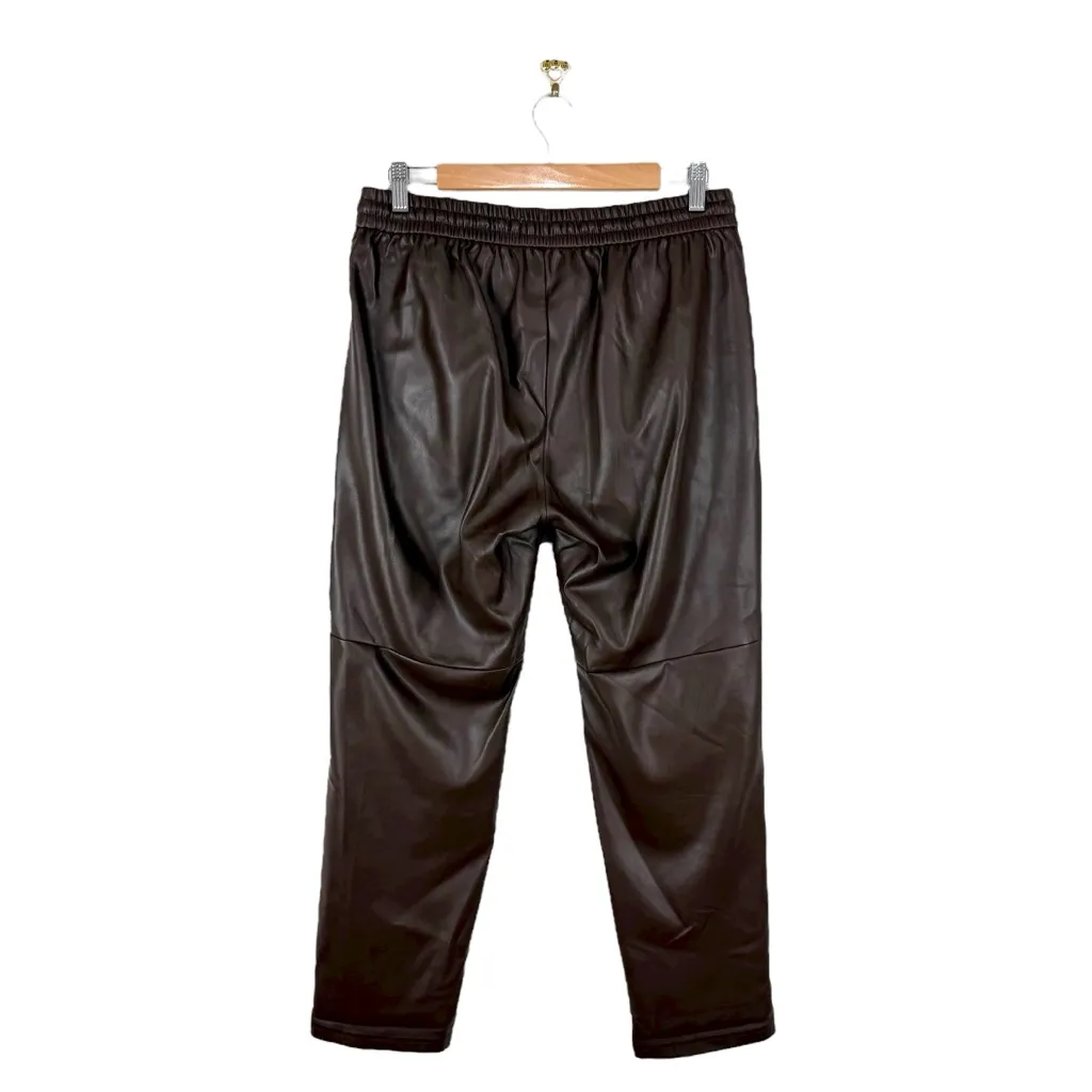 Anthropologie Sakara Faux Leather Jogger Pants Chocolate Brown Sz M Vegan - Image 5