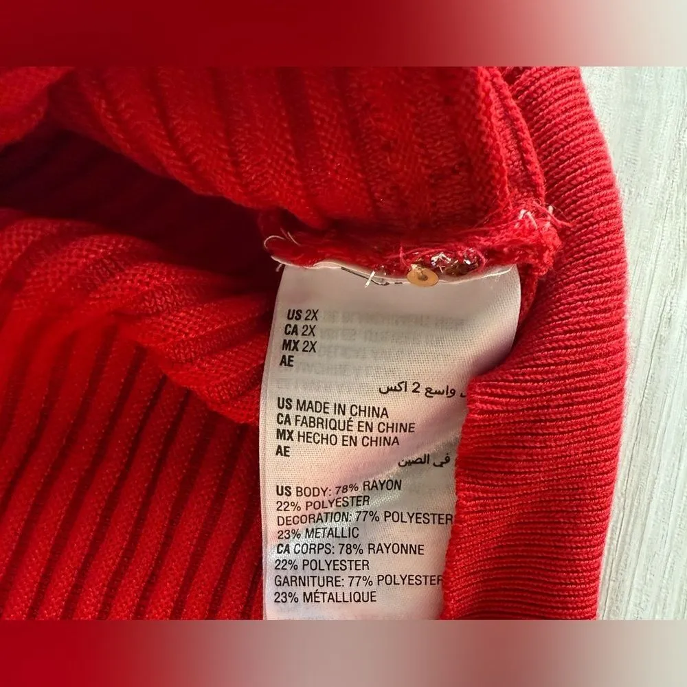 JM Collection Sequin Stripe Long-Sleeve Sweater Red 2X NWT IN PACKAGE - Image 6