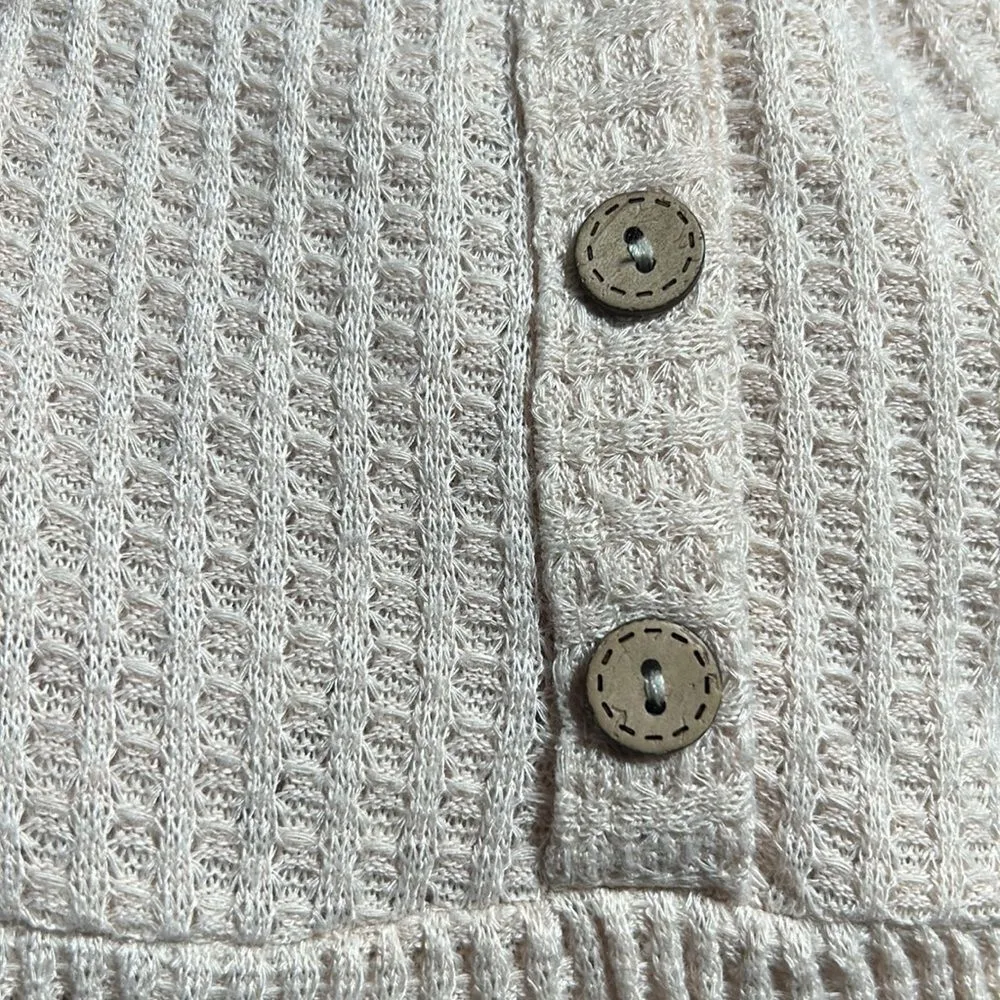 Shein Thermal Top Long Sleeve V-Neck Button front Casual Neutral Cream - Image 5