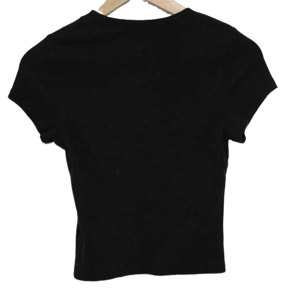 Abercrombie & Fitch Soft AF Black Ribbed Knit Cotton Short Sleeve Shirt Size S - Image 2