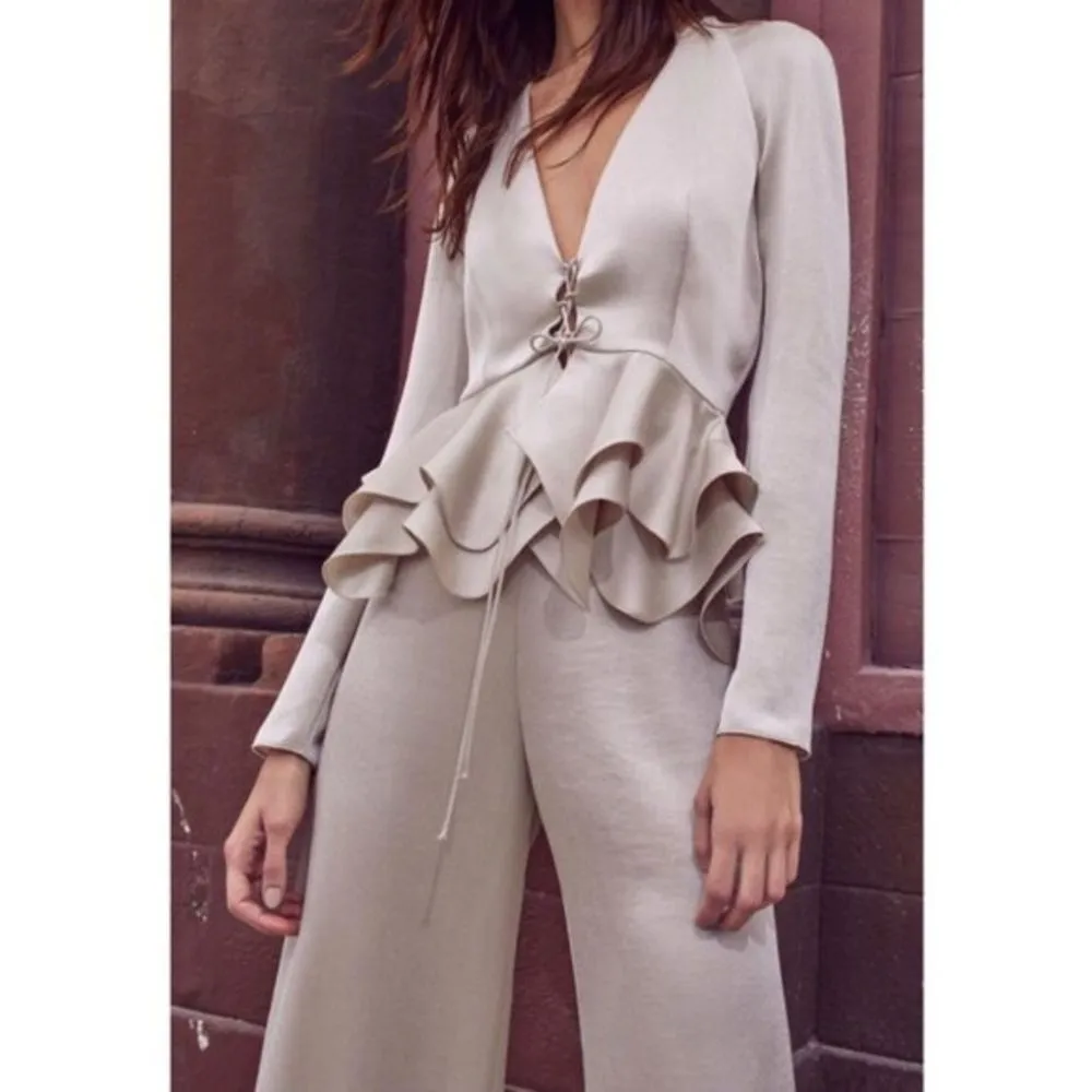 Alexis Reagan Lace-Up Ruffle Peplum Satin Blouse Womens M Top Romantic Coquette - Image 9