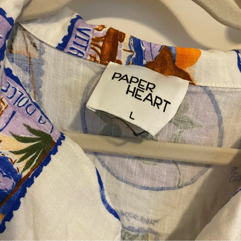 Paper Heart White Vacation Pattern Top size Large - Image 5