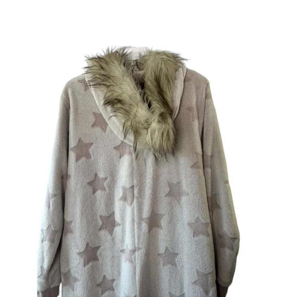 Secret Treasured SOFT Pink Star Print Half Zip Footless Hooded Pajamas XL 16/18 - Image 6