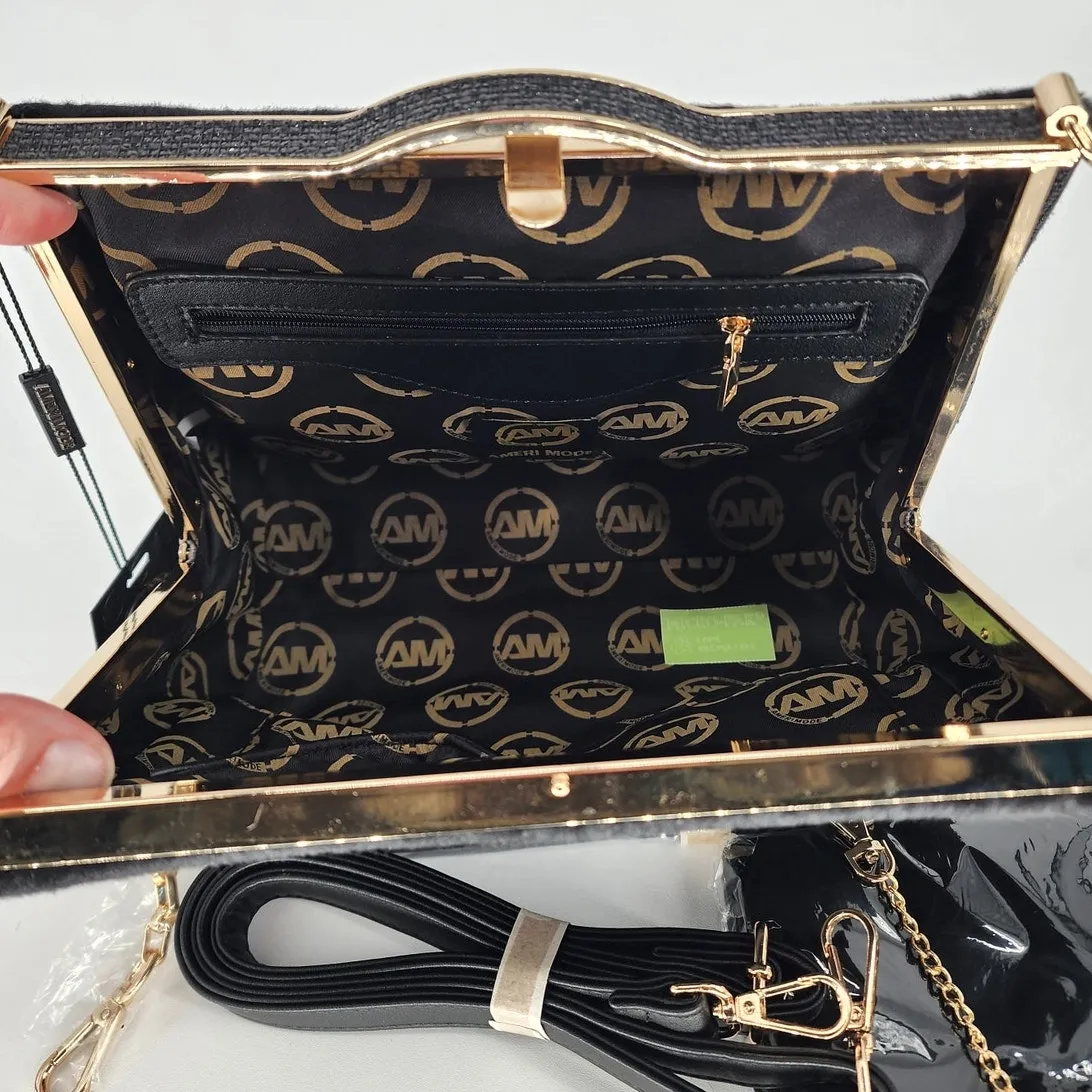 Ameri Mode Black Faux Fur & Glitter Convertible Purse Women’s One Size - Image 9