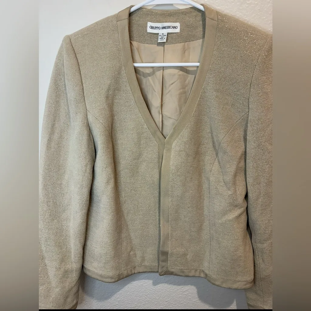 Vintage Gruppo‎ Americano Women’s Y2K Casual Beige Gold Blazer Size 6 Tan - Image 2