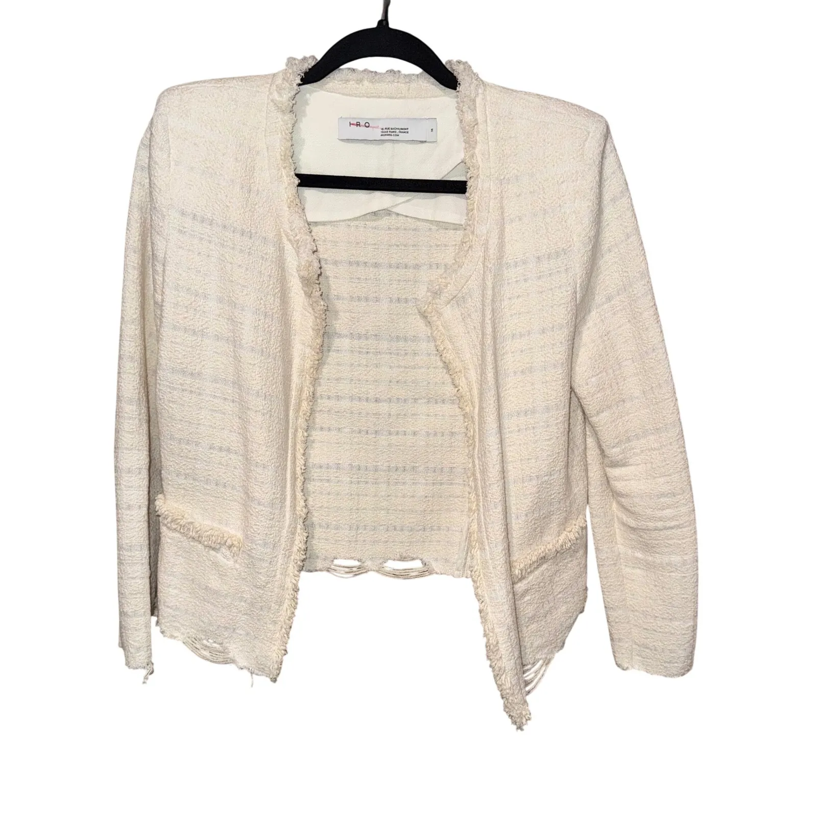 IRO Wondrous Tweed Frayed Jacket Shaggy Cream Off-White Size 38 US 6 Medium - Image 2