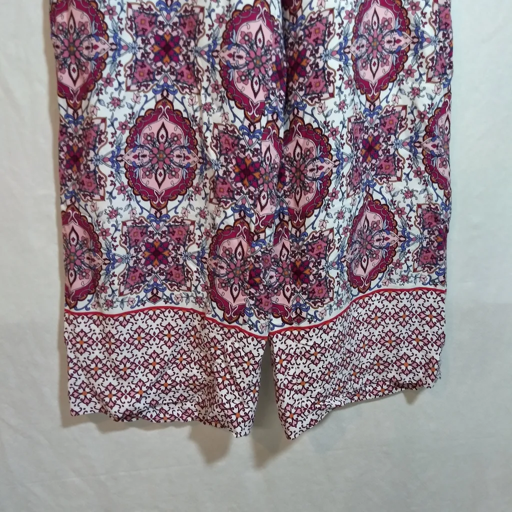 Loft Mosaic Floral Patterned Cropped Wide Leg Pull On Pants Vacation Size M - Image 3