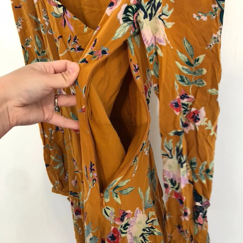 ECOTE URBAN OUTFITTERS Rosalinda Floral Long Sleeve Mini Dress Mustard Fit Flare - Image 10