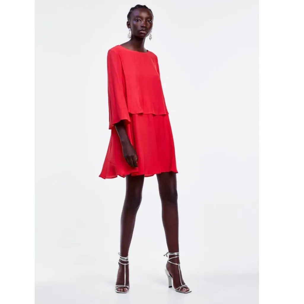 NWT ZARA RED CHIFFON RUFFLES BLOGGERS FAV MINI DRESS XS - Image 5