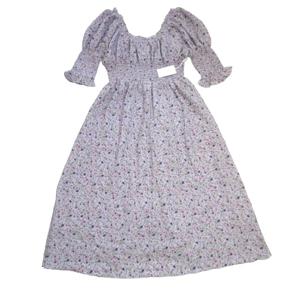 NWT Tuckernuck Hyacinth House Cali in Lilac Jacquard Floral Smocked Midi Dress M - Image 2