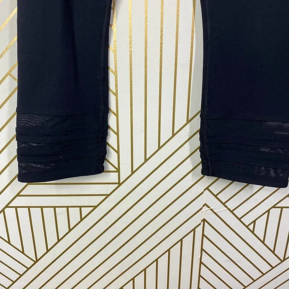 LORNA JANE 000Uniquely Mesh Hem Stripe Cropped Leggings in Black Size US‎ Small - Image 4