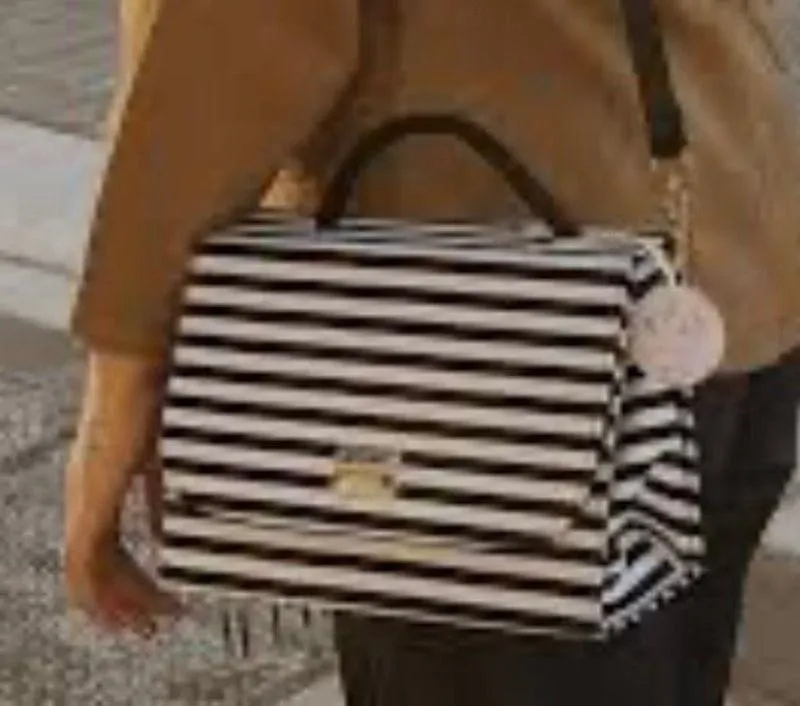 BELO HORIZONTE | Navy White Nautical Satchel Long Strap Handle Bag Purse Hampton Blue - Image 2