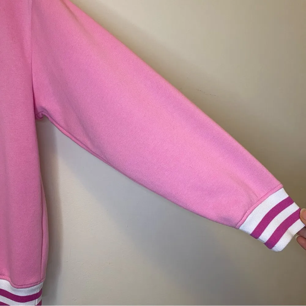 BARBIE Quarter Zip Heart Embroidered Sweatshirt Pink Sz Adult Medium - Image 7