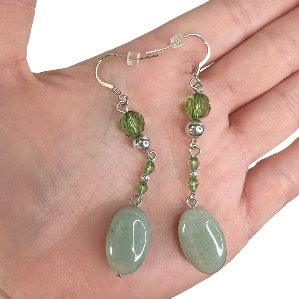 Aventurine Polished Stone Beaded Necklace & Pierced Earrings Set Green - Image 10