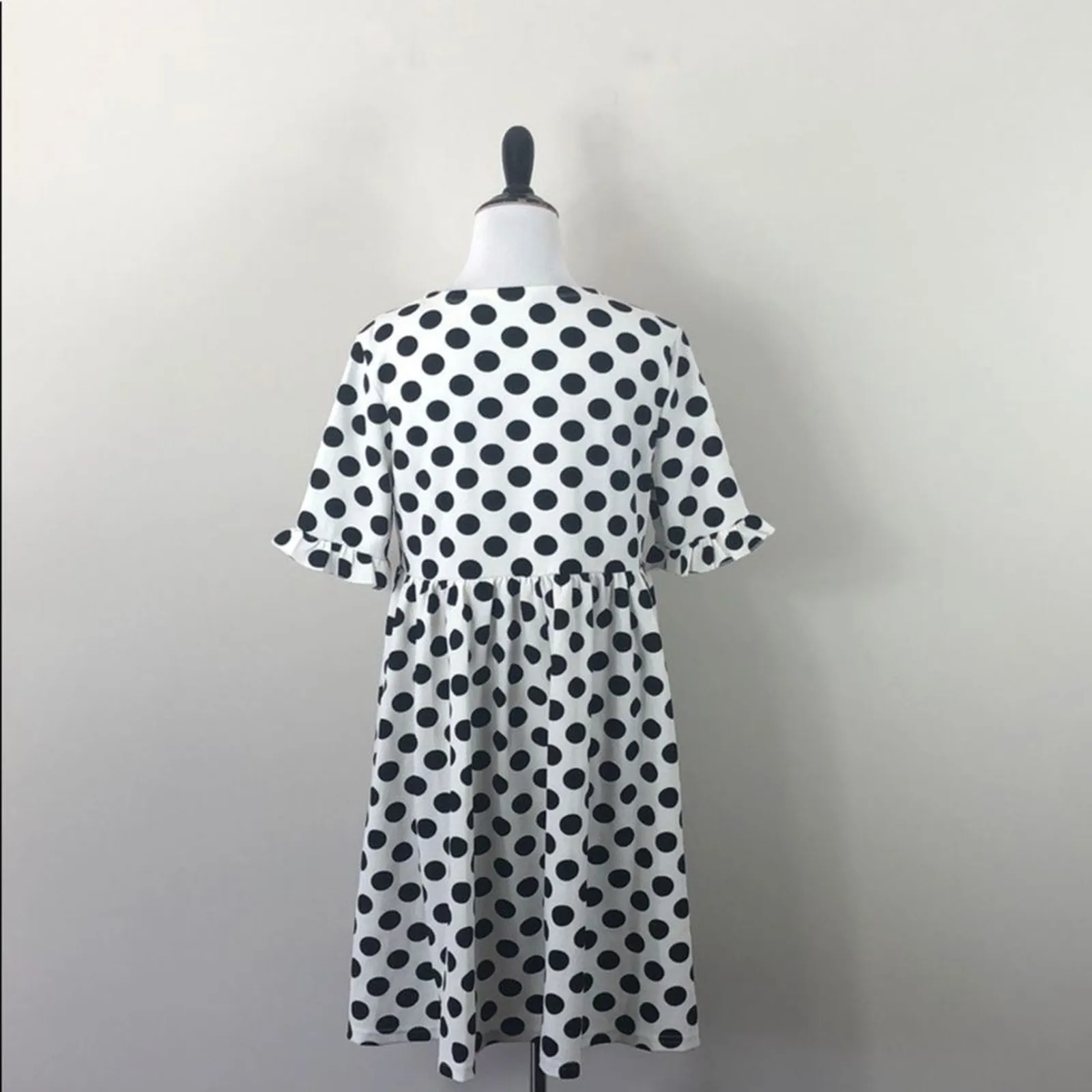 Ruffle Sleeve Dress White Polka Dot Size L - Image 4